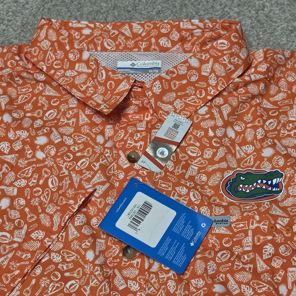 Columbia PFG Florida Gators Shirt XL Orange Omni-Shade NCAA Hawaiian NWT